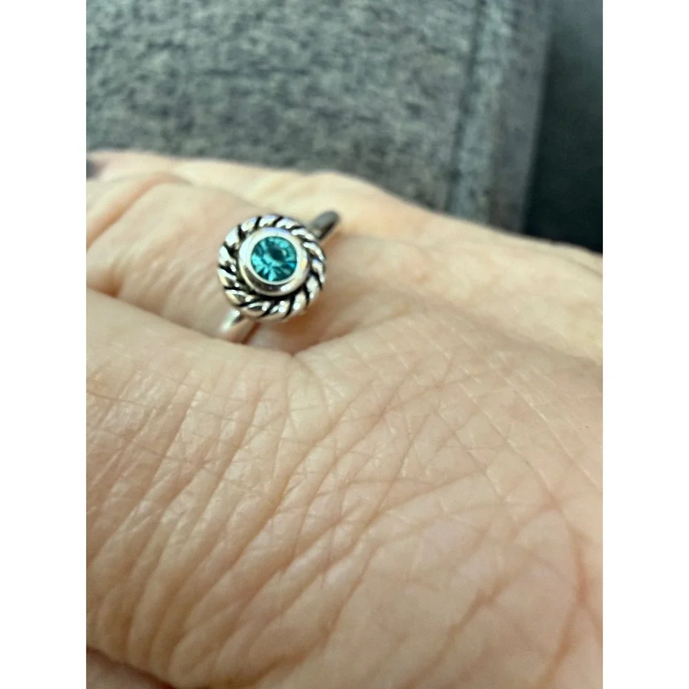 Silver Teal Blue Crystal Rope Bezel Ring Womens Size 7‎ Vintage Style